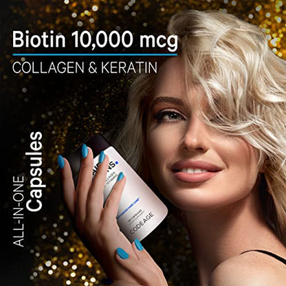 Codeage Hair Vitamins 10000 mcg Biotin, Keratin, Collagen, Vitamin A, B12, C, D3, E, Zinc
