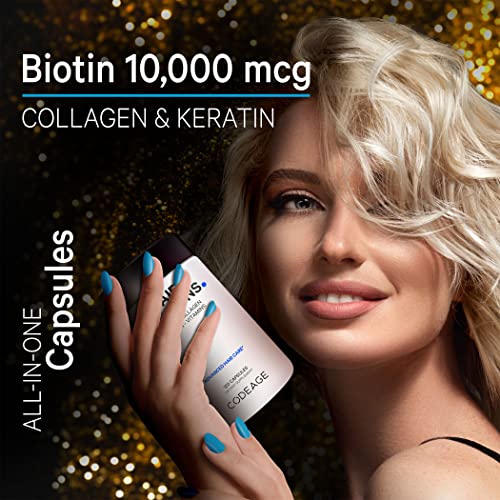 Codeage Hair Vitamins 10000 mcg Biotin, Keratin, Collagen, Vitamin A, B12, C, D3, E, Zinc