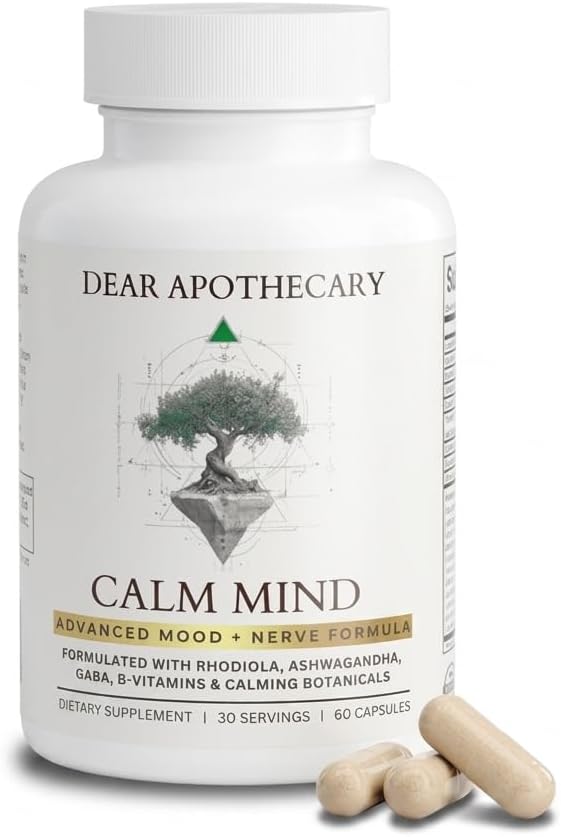 Calm Mind Stress Support Supplement with Ashwagandha, GABA, L-Theanine, 5-HTP, Rhodiola, B-Vitamins, Magnesium - 24 Ingredients - 60 Capsules