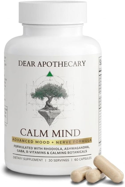 Calm Mind Stress Support Supplement with Ashwagandha, GABA, L-Theanine, 5-HTP, Rhodiola, B-Vitamins, Magnesium - 24 Ingredients - 60 Capsules