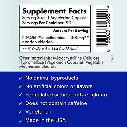 TRU NIAGEN - Patented Nicotinamide Riboside NAD+ Supplement. NR Supports Cellular