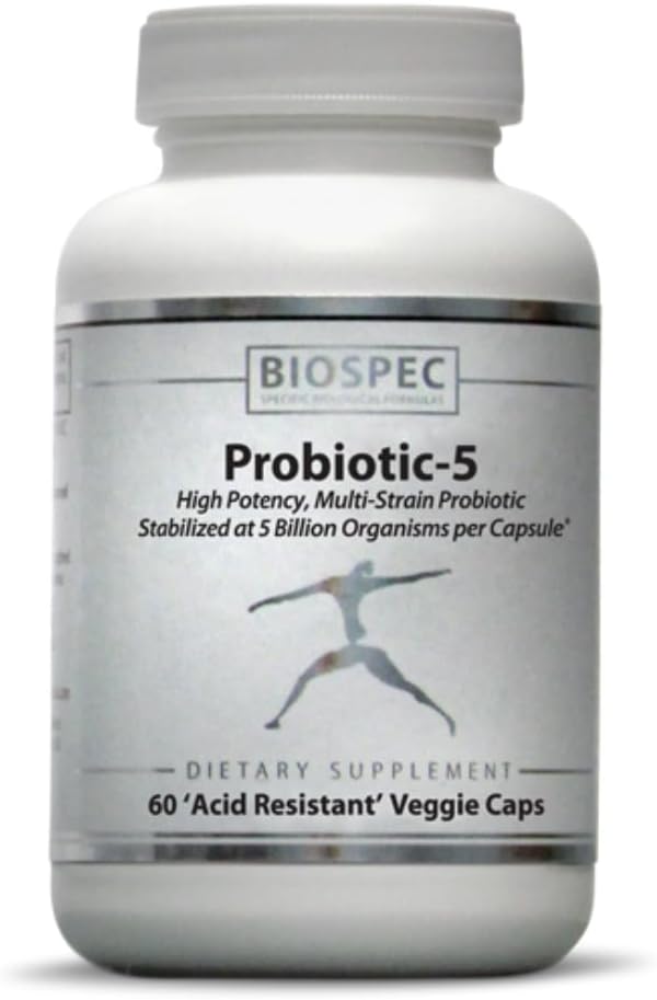 BIOSPEC NUTRITIONALS Probiotic-5 – Broad-Spectrum Probiotic Complex w/ 5 Billion Microorganisms and 5 Unique Strains per Capsule
