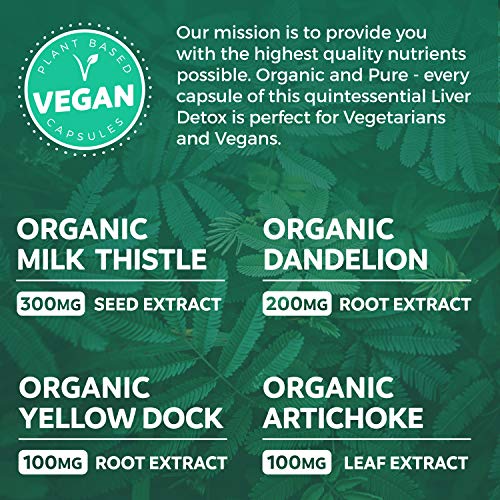 Organic Liver Cleanse Detox & Repair (Vegan, Non-GMO) Milk Thistle Extract (80% Silymarin)