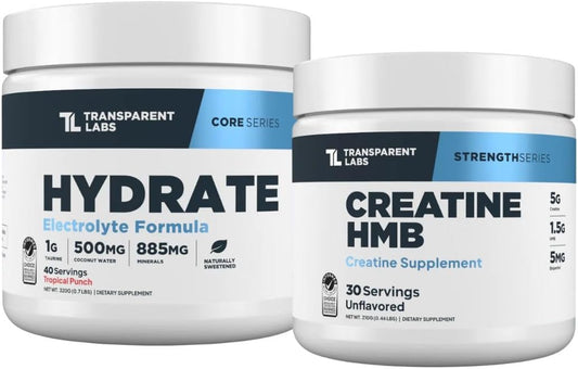 Transparent Labs Hydrate Electrolytes Powder (40 Servings, Tropical Punch) & Creatine HMB (30 Servings, Unflavored)