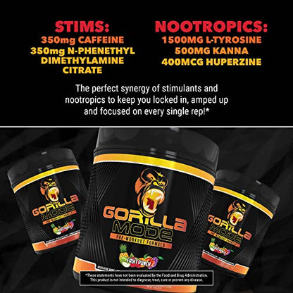 Gorilla Mode Pre Workout - Massive Pumps · Laser Focus · Energy · Power - L-Citrulline
