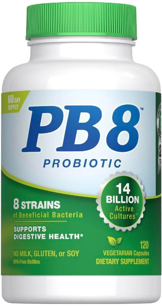 PB8 Probiotic | 14 Billion CFU | 120 Vegetarian Capsules | 8 Strains | for Women and Men | Gluten, Milk, and Soy Free Supplement