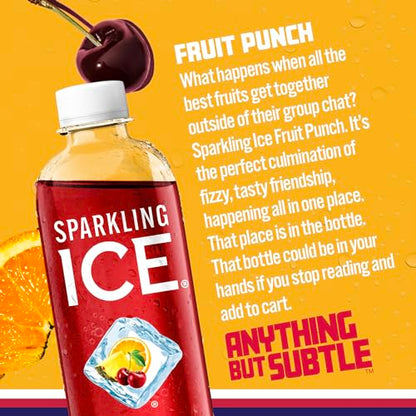Sparkling Ice, Fruit Punch Sparkling Water, Zero Sugar Flavored Water, with Vitamins