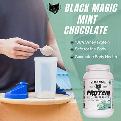 Worldwide Nutrition Bundle, 2 Items: Black Magic Multi-Source Protein Powder - Whey, Egg Albumin Enzymes, Micellar Casein & MCTs - Muscle Mass Gaining - Mint Chocolate Flavor - 2 LB and Keychain