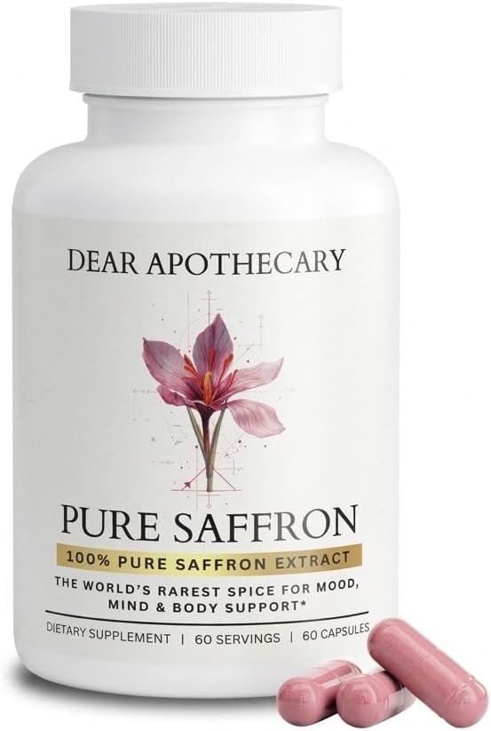 Pure Saffron Extract Capsules - Crocus Sativus Herbal Supplement - Vegan Non-GMO - 60 Caps