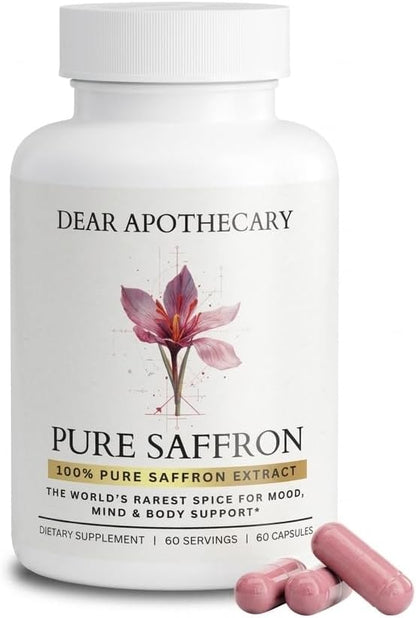 Pure Saffron Extract Capsules - Crocus Sativus Herbal Supplement - Vegan Non-GMO - 60 Caps
