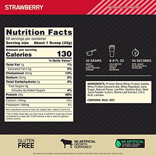 Optimum Nutrition Gold Standard 100% Whey Protein Powder, Naturally Flavored Strawberry