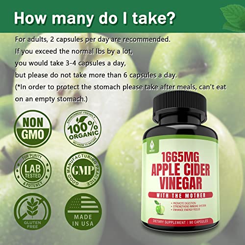 Sugar Free Apple Cider Vinegar Capsules with The Mother, New Formula with Milk Thistle
