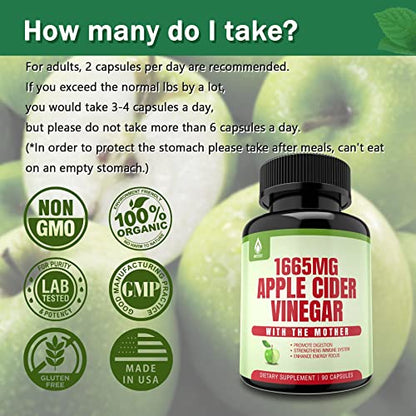 Sugar Free Apple Cider Vinegar Capsules with The Mother, New Formula with Milk Thistle