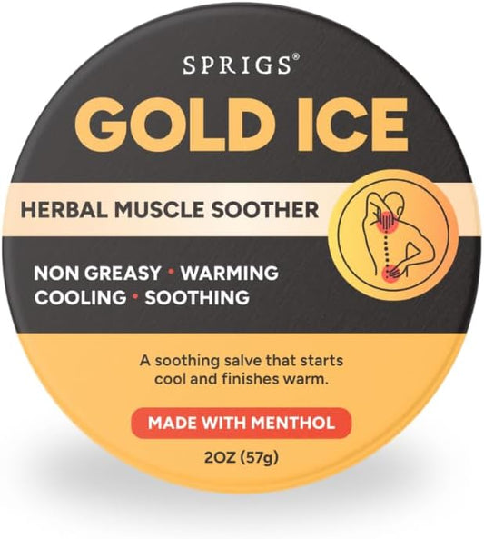 SPRIGS Gold Ice Cooling & Warming Herbal Balm – Menthol & Cayenne Topical Salve | Organic Olive Oil & Beeswax | Non-Greasy Soothing Skin Comfort (2 oz)