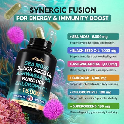 Irish Sea Moss | Black Seed Oil | Ashwagandha | Burdock | Chlorophyll | Supergreens