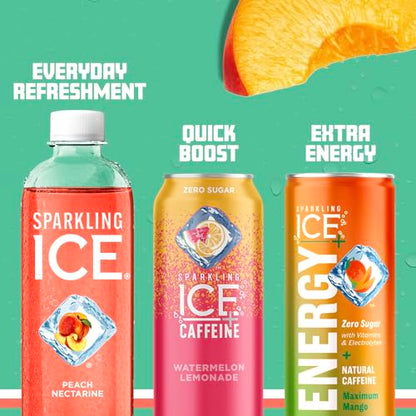 Sparkling Ice, Peach Nectarine Sparkling Water, Zero Sugar Flavored Water, with Vitamins