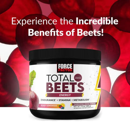 Force Factor Total Beets Energy Drink Mix, Superfood Beet Root Powder with Nitrates