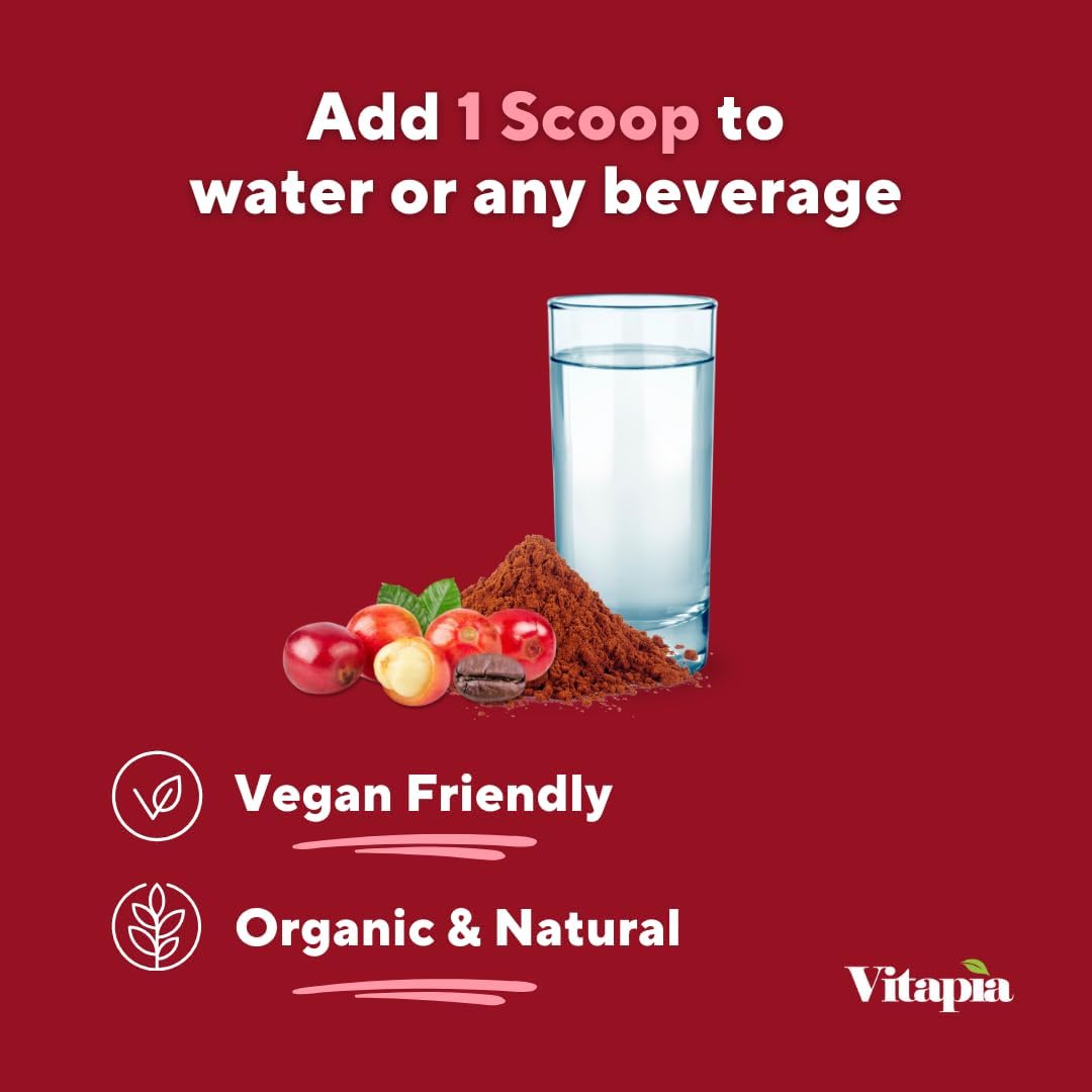 Vitapia Vitacoffee Caffeine Coffee Fruit Powder for Energy, Memory, Focus, Antioxidant, Metabolism, Skin Health Support - 100g & 33 Day Supply - Non-GMO, Gluten-Free, Vegan Supplement