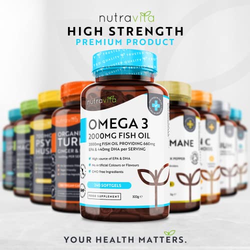 Omega 3 2000mg with 660mg EPA & 440mg DHA per Serving - 240 Softgel Capsules