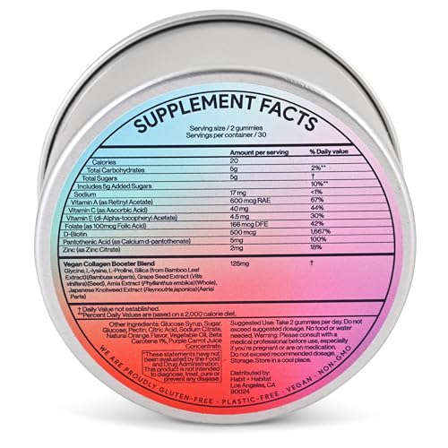 Habit + Habitat Vegan Beauty Support Gummies Collagen Booster with Biotin, Vitamin C, A