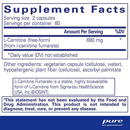 Pure Encapsulations L-Carnitine Fumarate | Hypoallergenic Supplement Support for Enhanced