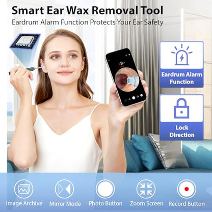 Ear Wax Removal, Ear Wax Removal Tool with 1296P HD Camera and 6 LED Lights