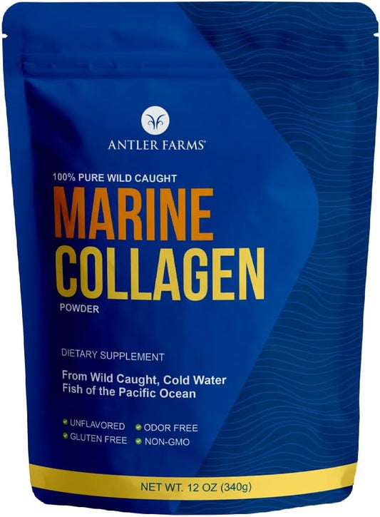 Antler Farms Marine Collagen Powder - Wild Caught Pacific Snapper, 12 oz | 100% Pure, Soluble in Hot or Cold Liquids, Highly Bioavailable, Rapid Absorption, No Taste or Smell