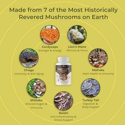 Naturealm Sacred 7 Mushroom Extract Capsules - Chaga, Cordyceps, Lion's Mane