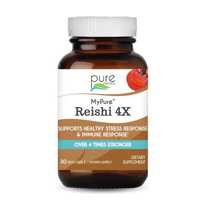 PURE ESSENCE LABS MyPure Reishi 4X Organic Mushrooms Supplement - 100% Real Mushroom Extract for Immune Support, Stress Relief, Build Energy (60 Capsules)
