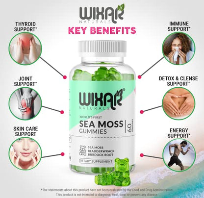 WIXAR NATURALS Sea Moss Gummies - Natural Irish Sea Moss and Bladderwrack