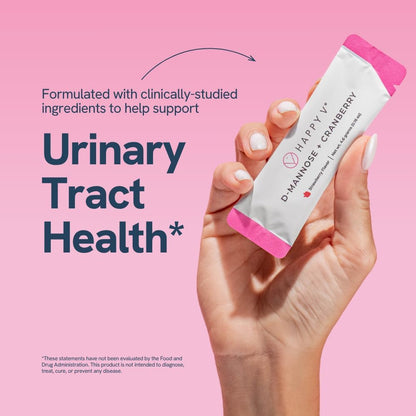 Happy V D-Mannose + Cranberry Stick Packs | Dr Formulated Urinary Tract Support Supplement | D Mannose Supplements for Women - Bladder Support - Promotes Urinary Comfort - 15 Stick Packs
