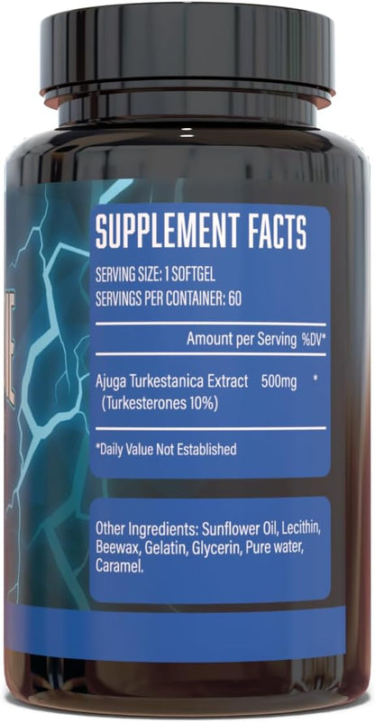 Turkesterone Supplement (500mg) Ajuga Turkestanica Extract, Improve Lean Muscle Mass, Exercise Performance, Improve Muscle Recovery with Our Softgel Absorption Technology (60 Softgels)