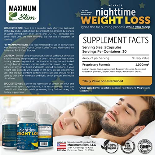 Maximum Slim Advanced Nighttime (Fat Burning) Weight Loss with African Mango, Green Tea