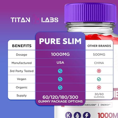 (3 Pack) Pure Slim Keto ACV Gummies, Pure Slim Keto ACV Advanced Weight Loss 1000 MG