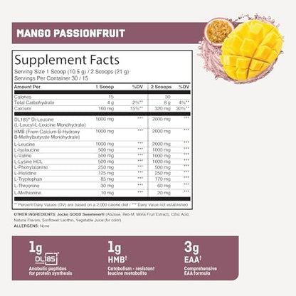 Jocko Fuel Muscle Drive Pro Series, Mango Passionfruit, HMB, Di-Leucine, EAAs, Protects Lean Muscle Mass & Breakdown, Aids Recovery, Natural Appetite Suppressant, No Bloat, Zero Sugar, 30 Servings
