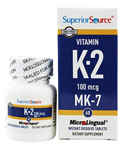 Superior Source Vitamin K2 MK-7 (Menaquinone-7), 100 mcg, Quick Dissolve MicroLignual