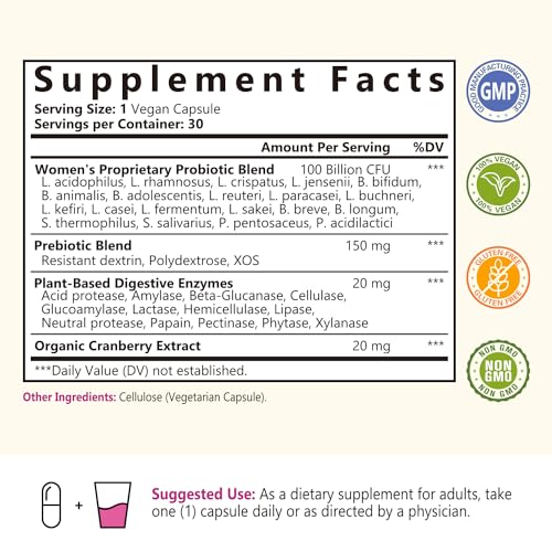 NatureMyst Women’s Probiotics 100 Billion, 20 Targeted Strains with Organic Cranberry