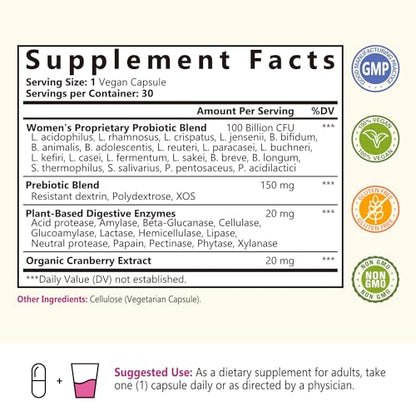 NatureMyst Women’s Probiotics 100 Billion, 20 Targeted Strains with Organic Cranberry