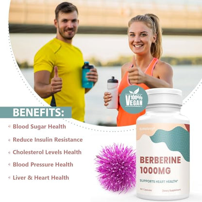 KoNefancy Berberine HCL Supplement 1000mg, High Absorption Berberine Plus Vegan Cap