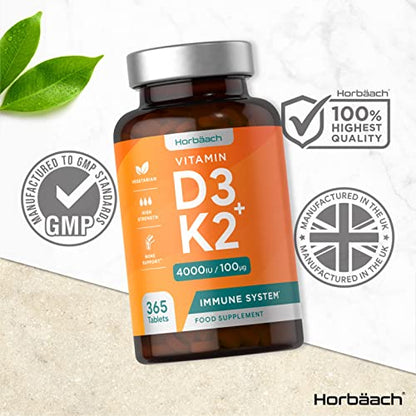 Vitamin D3 K2 High Strength Tablets | 365 Count | Vitamin D3 4000iu and Vitamin K2 MK7