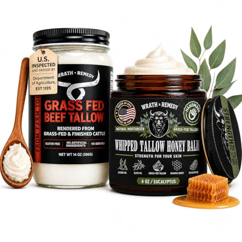 Beef Tallow for Cooking (14 oz) & Organic Beef Tallow for Skin - 4 OZ (Eucalyptus)