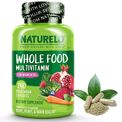 NATURELO Whole Food Multivitamin for Women 50+ (Iron Free) with Vitamins, Minerals