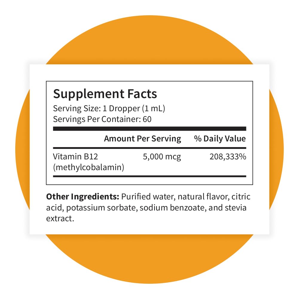 Pattern Wellness Vitamin B12 5000 mcg – Sublingual Liquid Drops – Methylcobalamin, Supports Energy & Immune Health – Vegan Citrus Flavor – 2 fl. oz (60mL), 3rd Party Lab Tested