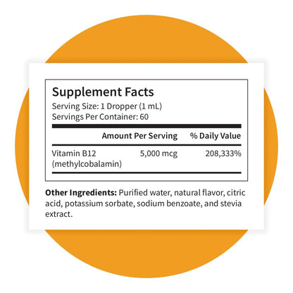 Pattern Wellness Vitamin B12 5000 mcg – Sublingual Liquid Drops – Methylcobalamin, Supports Energy & Immune Health – Vegan Citrus Flavor – 2 fl. oz (60mL), 3rd Party Lab Tested