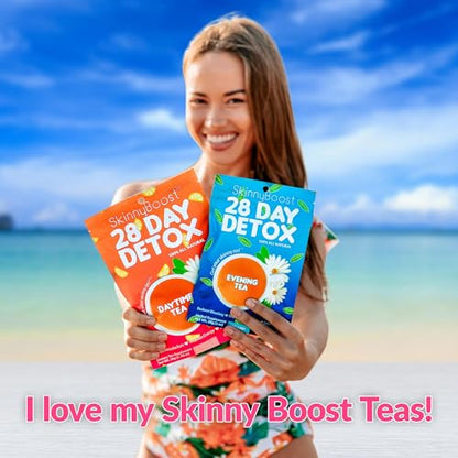 SkinnyBoost 28 Day Detox Tea Kit-1 Daytime (28 Bags) 1 Evening (14 Bags) Non GMO