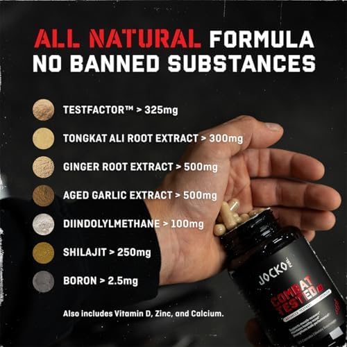 Jocko Fuel Test Booster for Men - Natural Endurance, Stamina, & Strength Booster - Muscle Builder for Men with Ginger Root, Shilajit, & Tongkat Ali, 120ct (30 Servings)