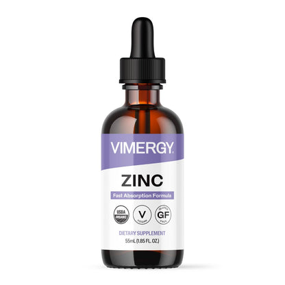VIMERGY USDA Organic Zinc Supplements for Women & Men (7.5mg Liquid Zinc Per Serving) Fast-Absorbing Immune Support, Promotes Healthy Bones & Skin, Vegan, Up to 57 Servings (115 mL)