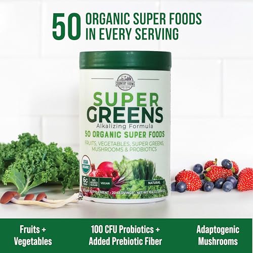 Country Farms Super Greens Natural Flavor, 50 Organic Super Foods, USDA Organic