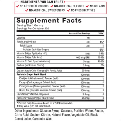 Force Factor ProbioSlim Apple Cider Vinegar Gummies with Organic , LactoSpore Probiotics and Prebiotics to Support Digestion, Metabolism, and Immune Health, 120 Count (Pack of 1)