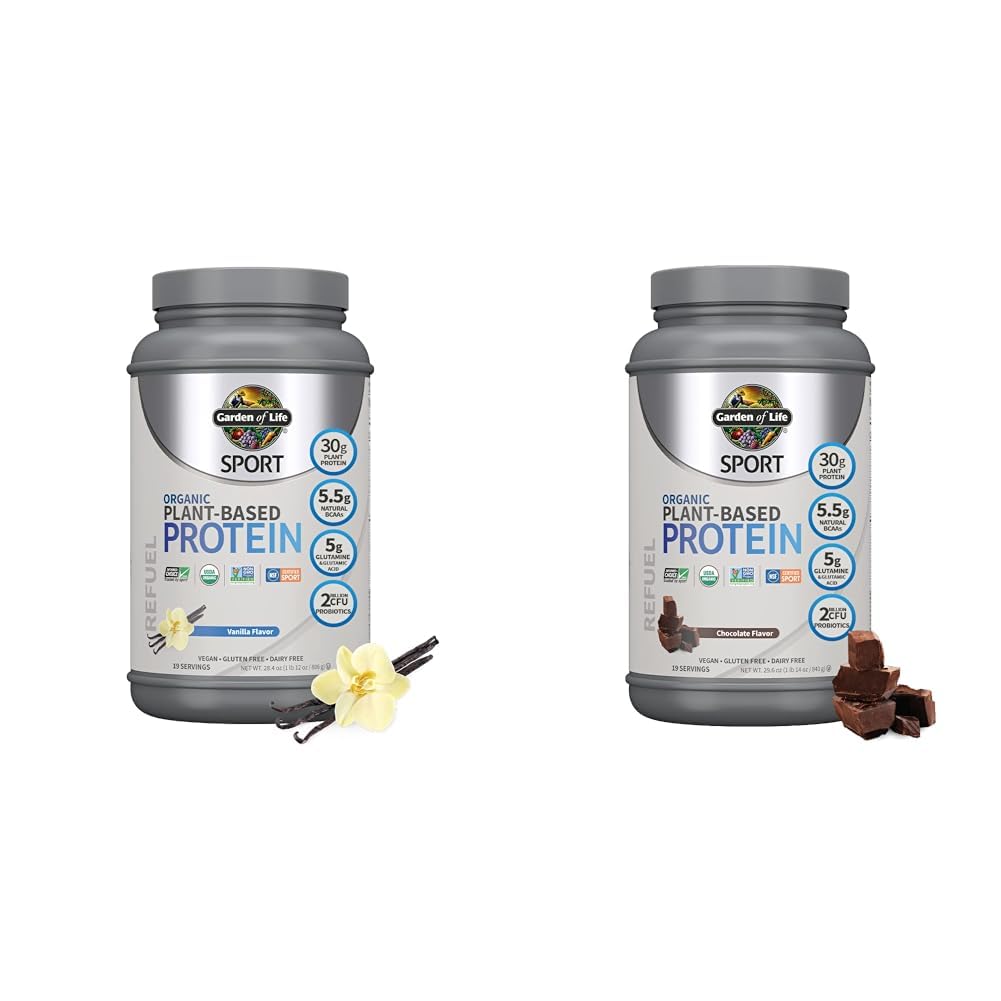 Garden of Life Organic Vegan Sport Protein Powder Bundle - Vanilla & Chocolate, 30g Plant 